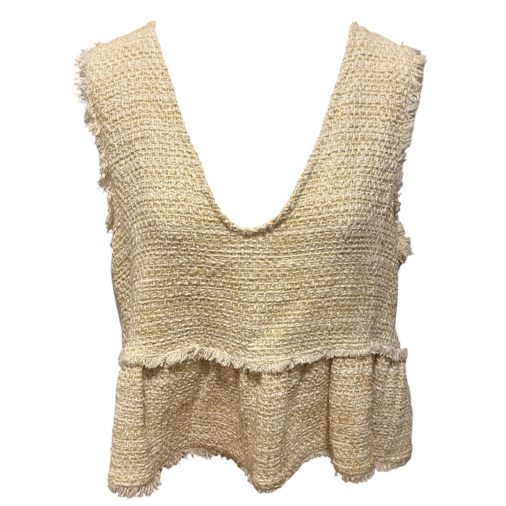 Zara Cream and Tan Textured Sleeveless Babydoll Crop Top size L - Picture 2 of 8